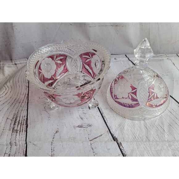 Anne Hutte Bleikristall Lead Crystal Cranberry Candy Dish Made n Germany - Picture 8 of 15